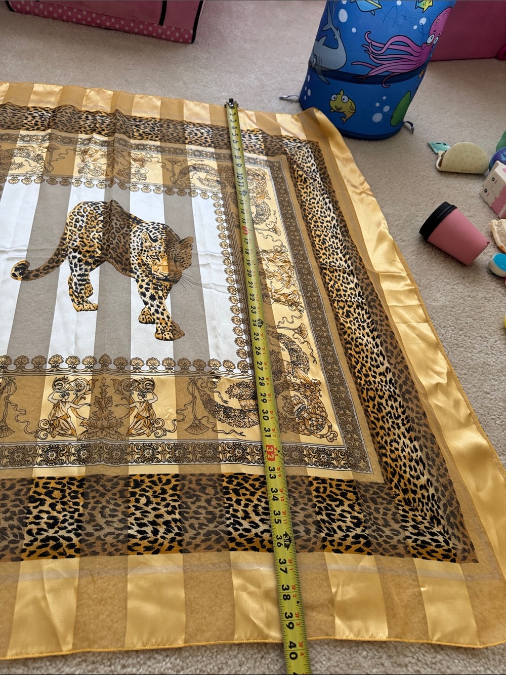 Gold, Brown and Ivory Leopard Cheetah Motif Silk Scarf